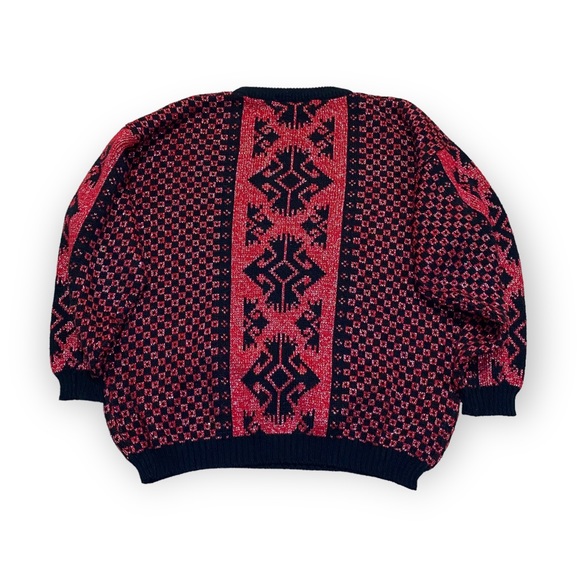 Vintage Red & Black Sparkly Holiday Sweater - Picture 2 of 6